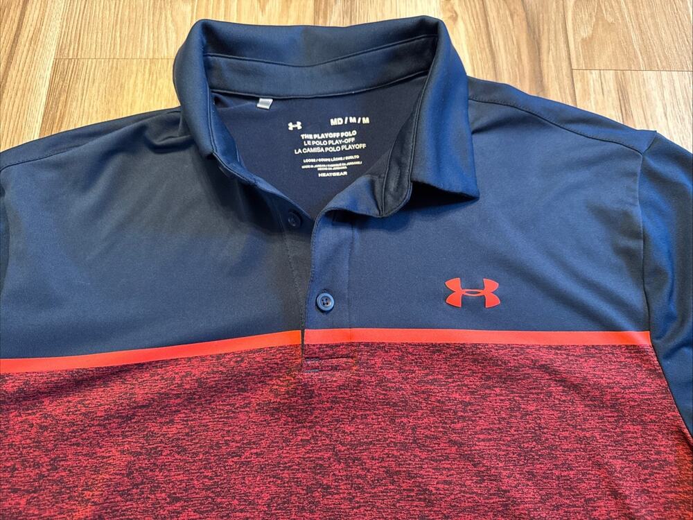 Under Armour Playoff Polo Men’s Medium Golf Red Navy Quick Dry S/S Shirt
